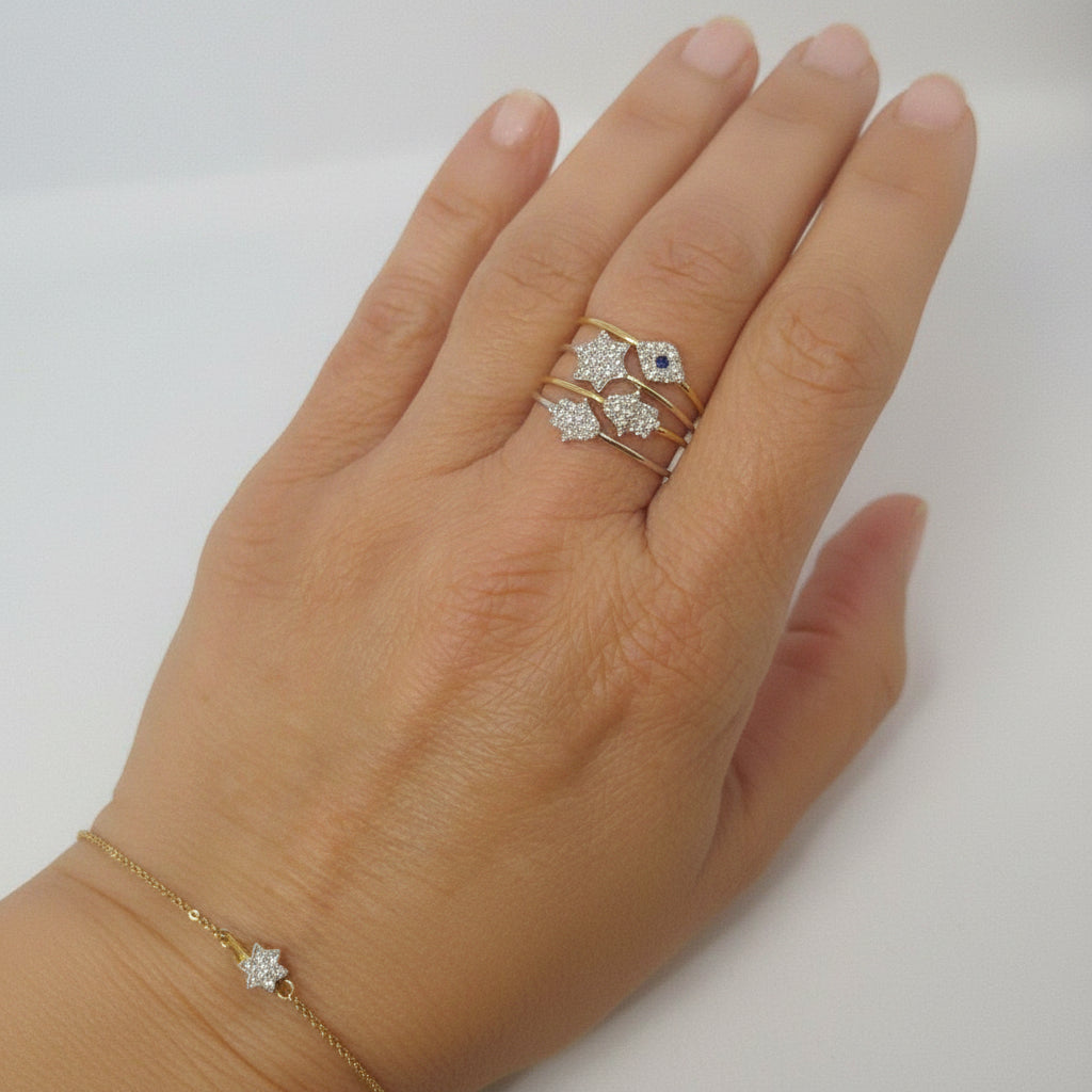 Adjustable Magen David Ring Solid 14k Gold Pave Lab-Grown Diamonds Detail | Alef Bet by Paula