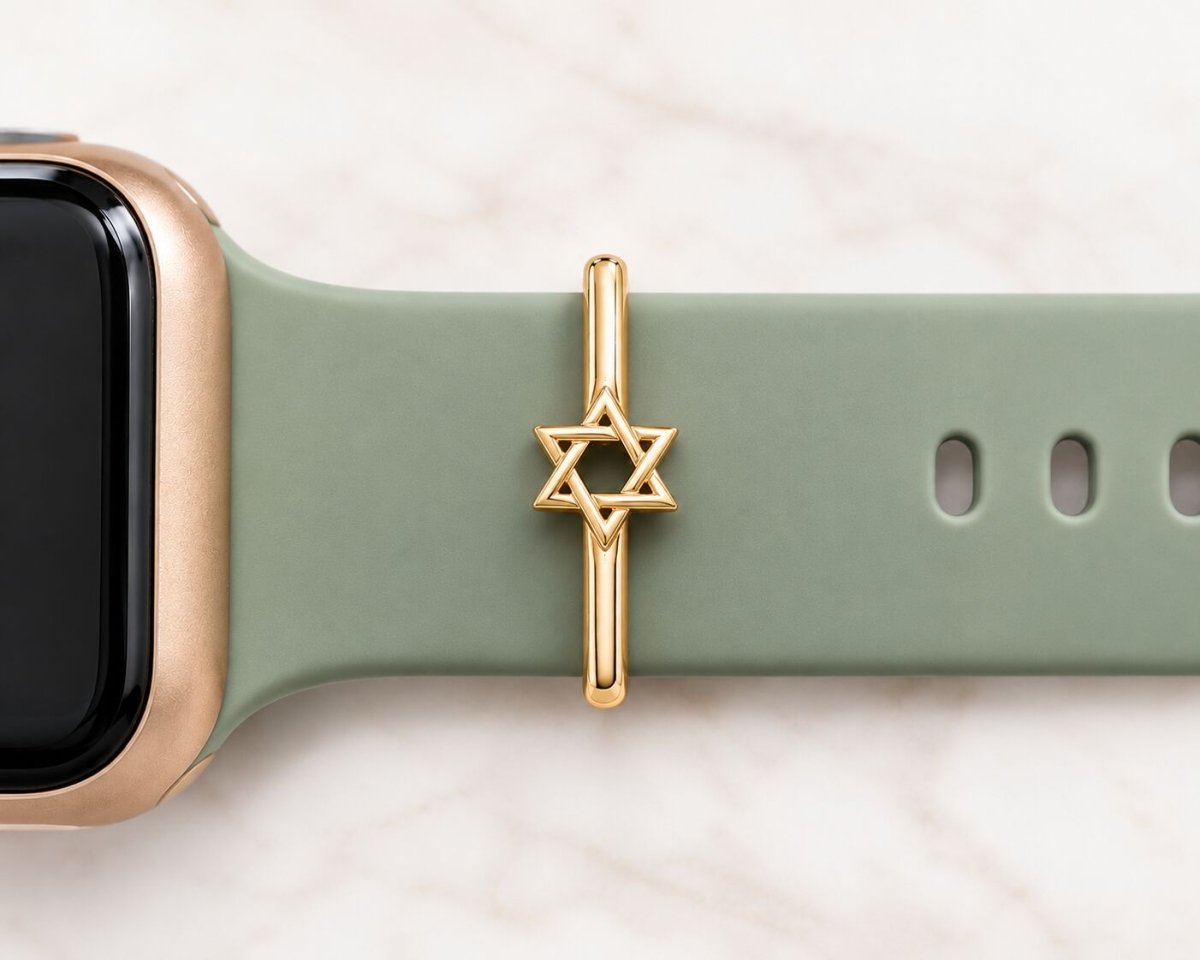Star of David Watch Charm in Yellow Gold Plated Sterling Silver 925, for 20mm and 22mm Watch Bands