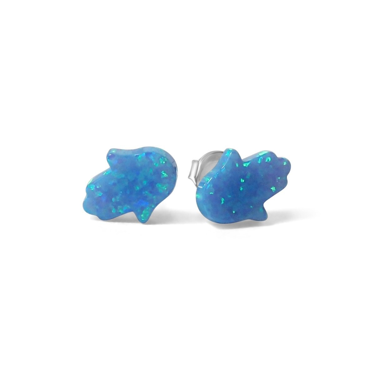 Sterling Silver & Opal Hamsa Hand of Fatima Earrings