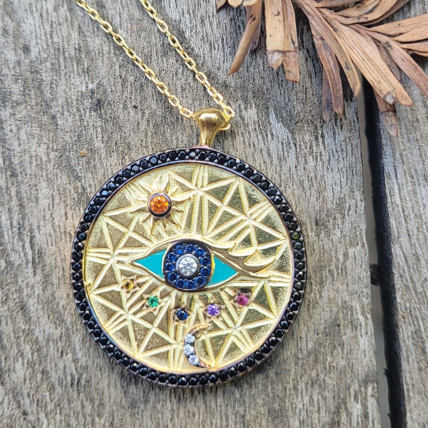 Universe Evil Eye Pendant in Sterling Silver 925 with 14k Gold Plated Finish, your cosmic shield against negativity