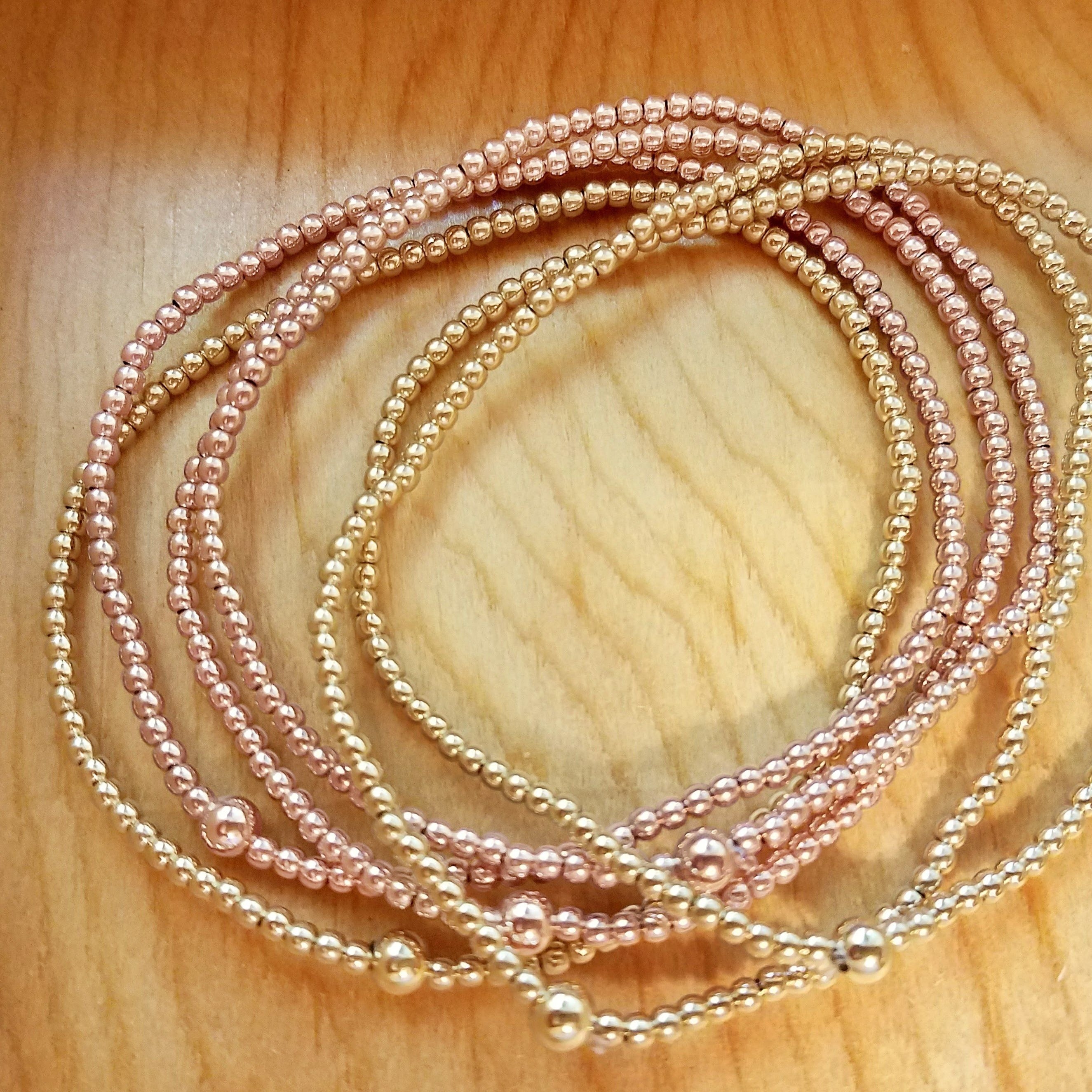 gold and rose gold tiny bead bracelet