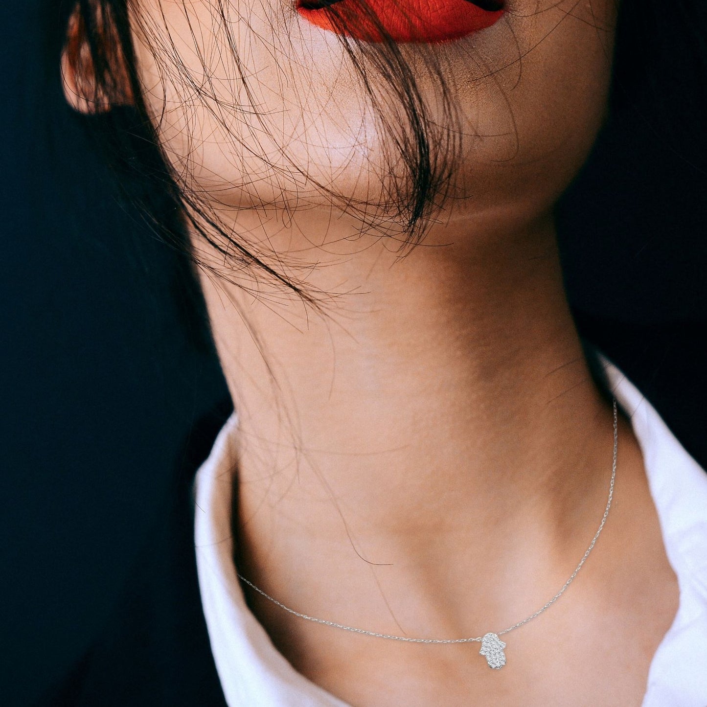 Hamsa Hand of Fatima Necklace in Silver