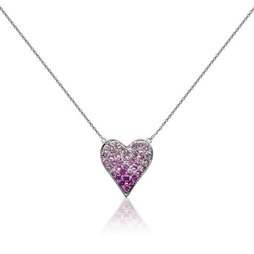 white gold pink heart necklace