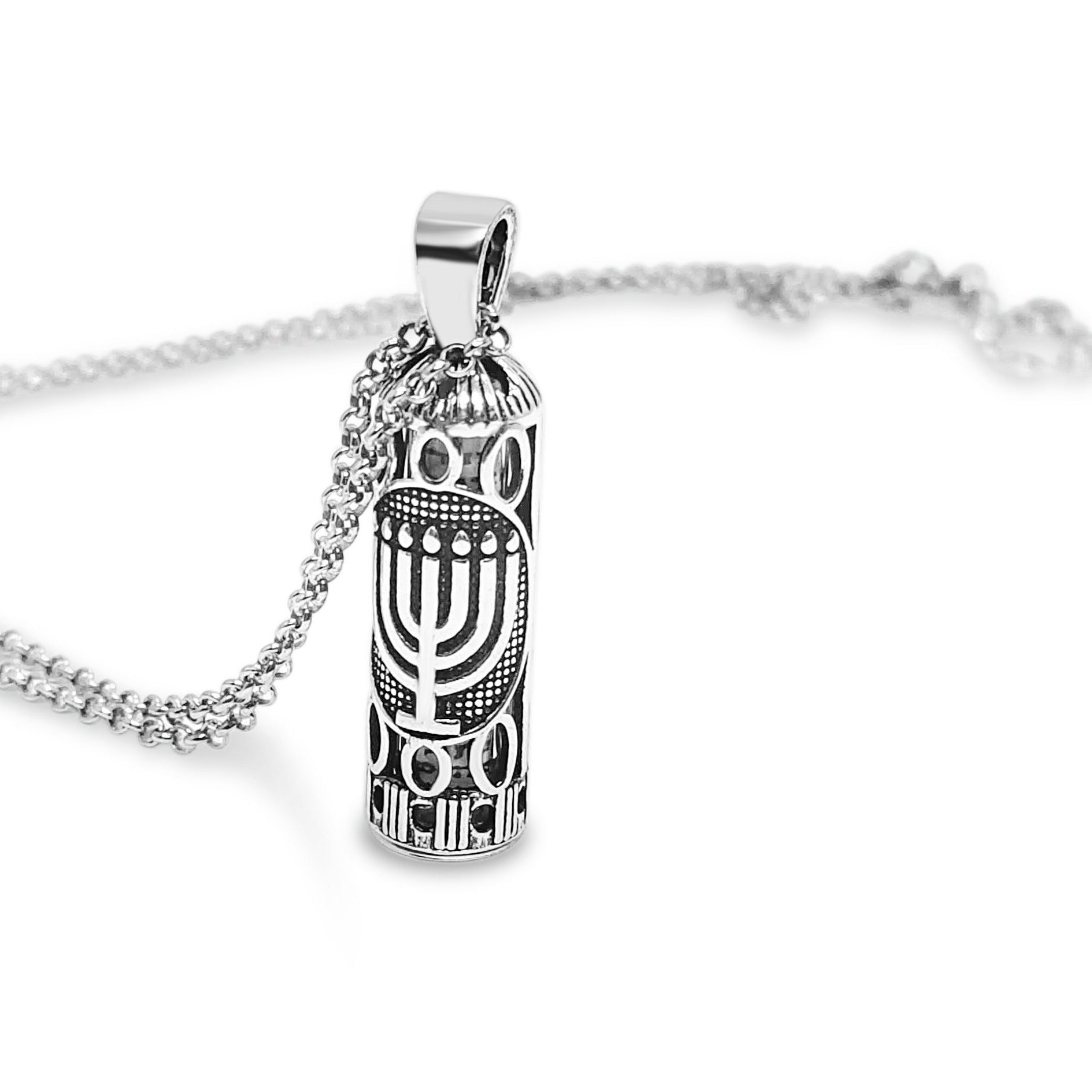 menorah necklace in a mezuzah charm 