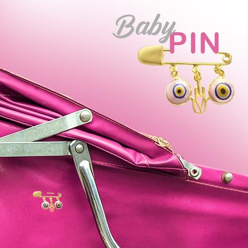 An Evil Eye Baby Pin Combined With a Kineahora Pu-Pu-Pu - Alef Bet by Paula