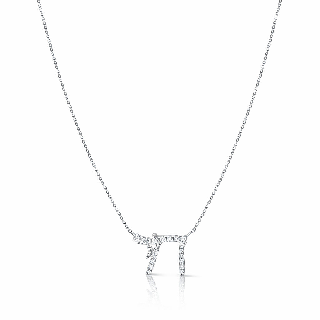 Chai pendant necklace in 14k gold with pave-set sparkling diamonds by Alef Bet