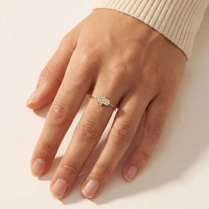 Adjustable diamond hamsa ring in 14k gold, front view by Alef Bet