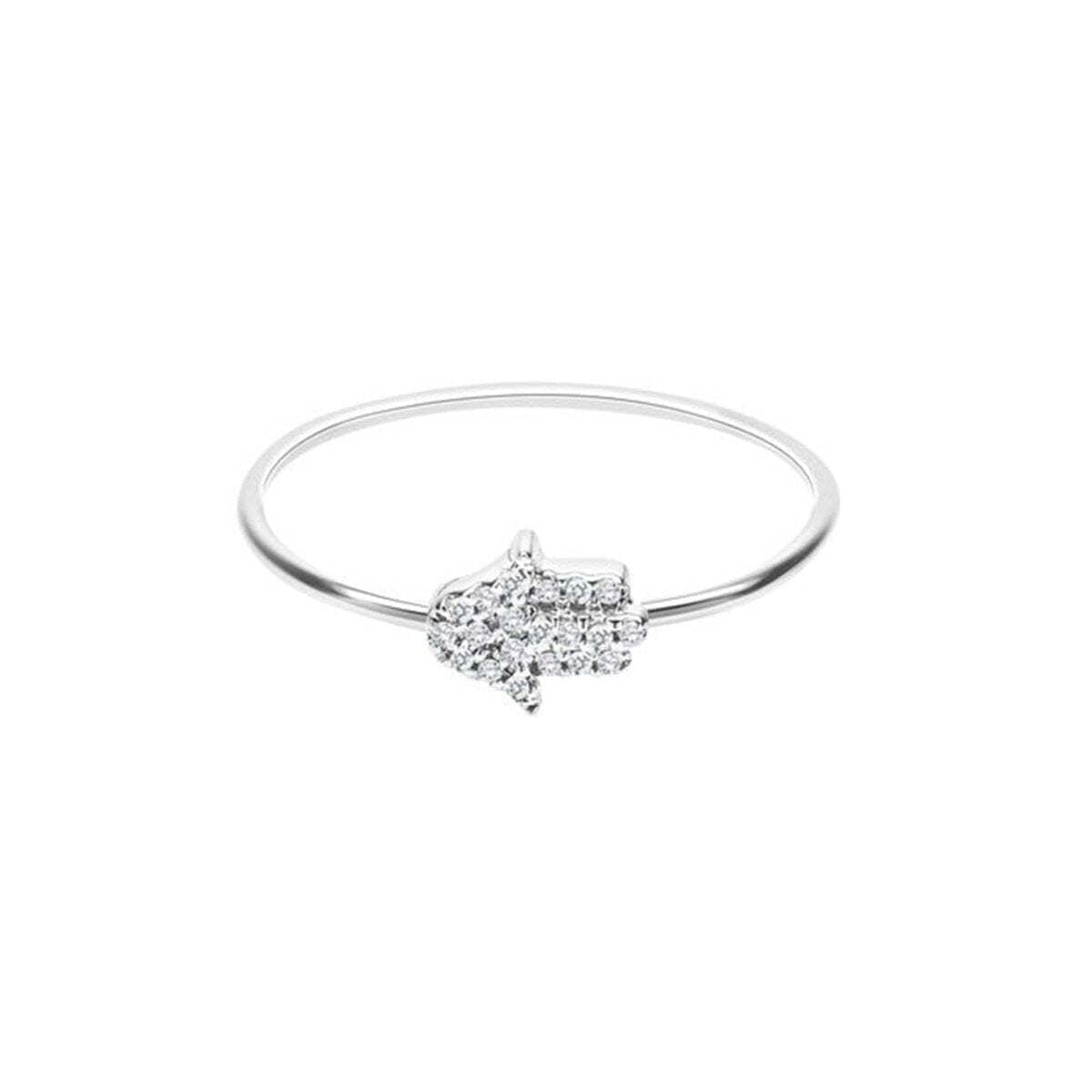 14k Gold Diamond Hamsa Hand Ring Adjustable | Alef Bet