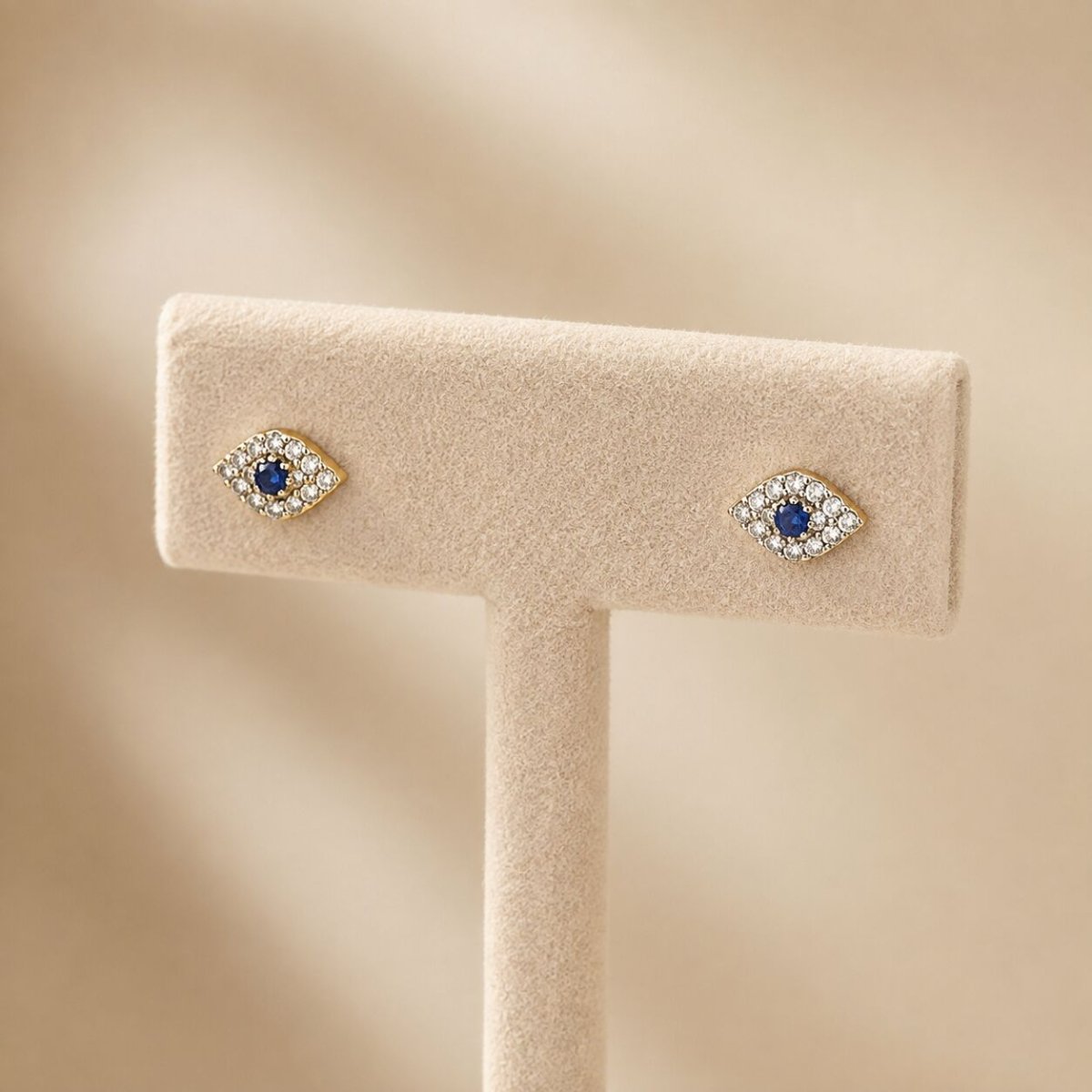 14k Gold Diamond Sapphire Evil Eye Stud Earrings | Alef Bet