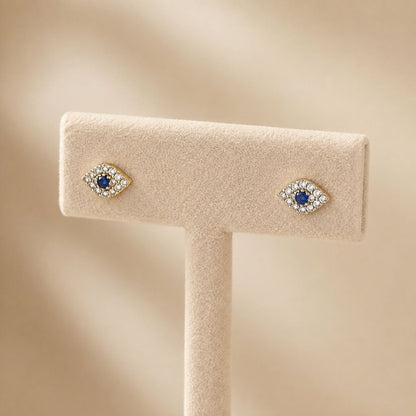 14k Gold Diamond Sapphire Evil Eye Stud Earrings | Alef Bet
