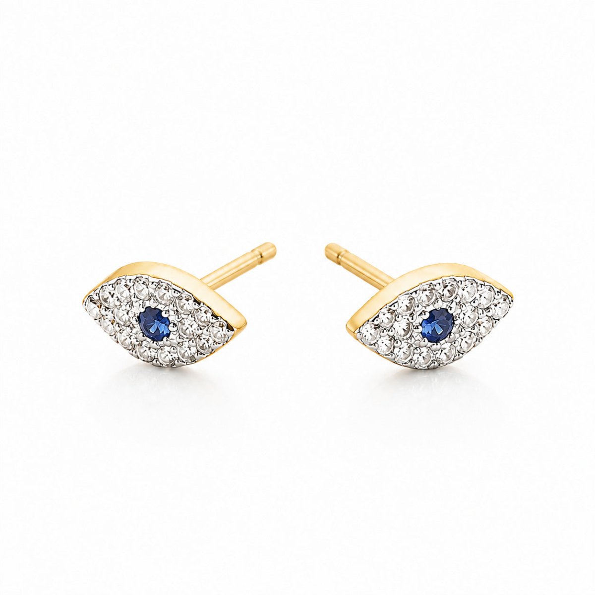 14k Gold Diamond Sapphire Evil Eye Stud Earrings | Alef Bet