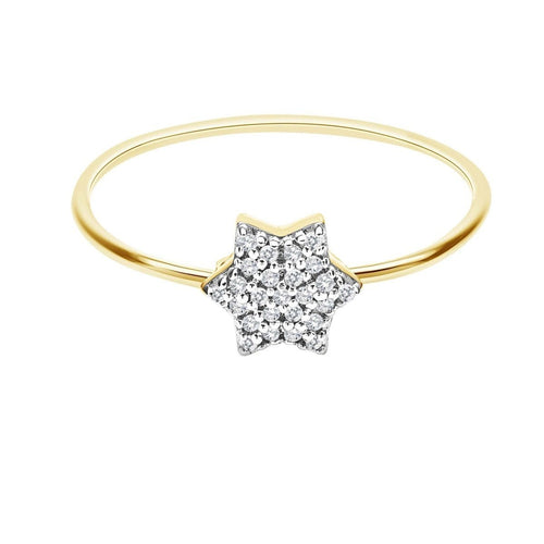 14k Gold Diamond Star of David Ring Adjustable | Alef Bet
