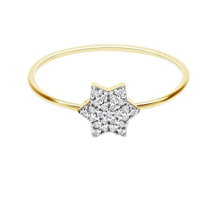 14k Gold Diamond Star of David Ring Adjustable | Alef Bet