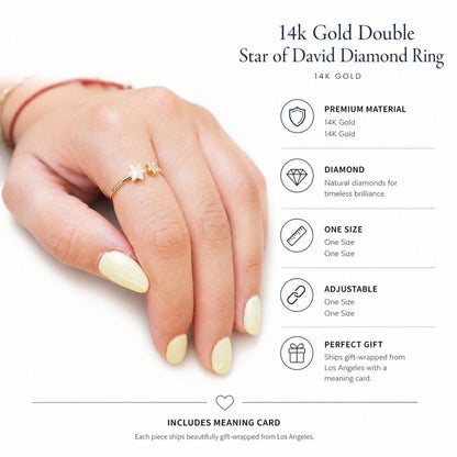 14k Gold Double Star of David Diamond Ring