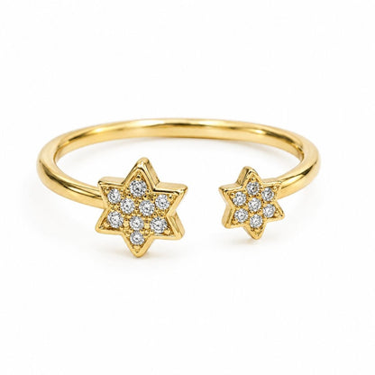 14k Gold Double Star of David Diamond Ring