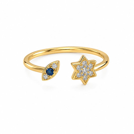 Protection and pride you can wear every day, Evil Eye and Star of David Diamond Ring in Solid 14k Gold