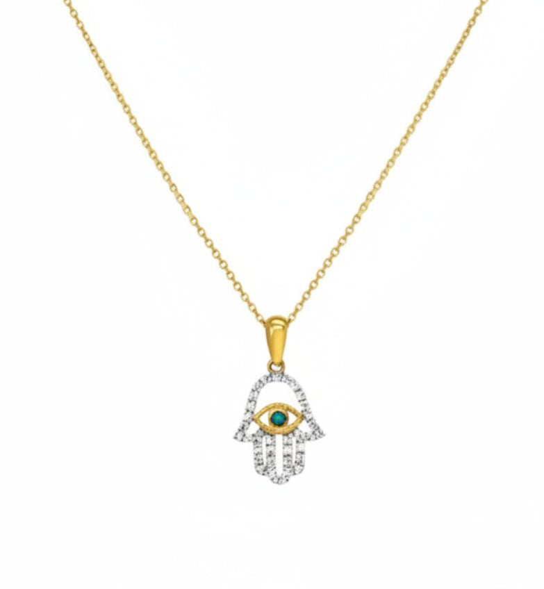 14k Gold Lucky Hamsa and Protective Evil Eye Charm