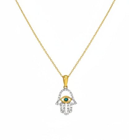 14k Gold Lucky Hamsa and Protective Evil Eye Charm