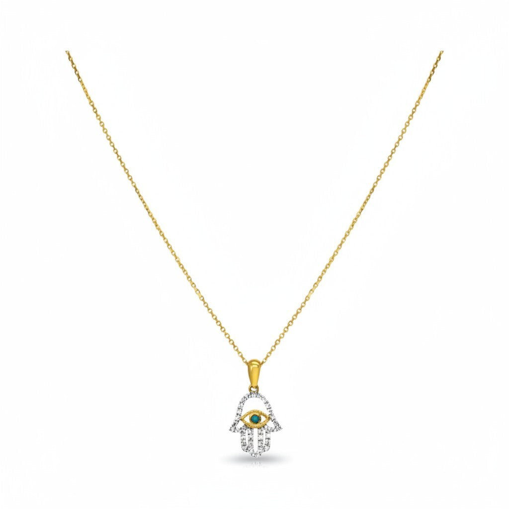 14k Gold Lucky Hamsa and Protective Evil Eye Charm