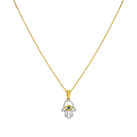 14k Gold Lucky Hamsa and Protective Evil Eye Charm