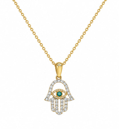 14k Gold Lucky Hamsa and Protective Evil Eye Charm