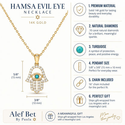 14k Gold Lucky Hamsa and Protective Evil Eye Charm