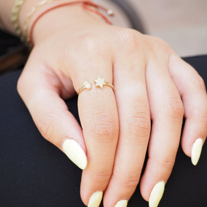 14k Gold Star of David and Hamsa Diamond Ring