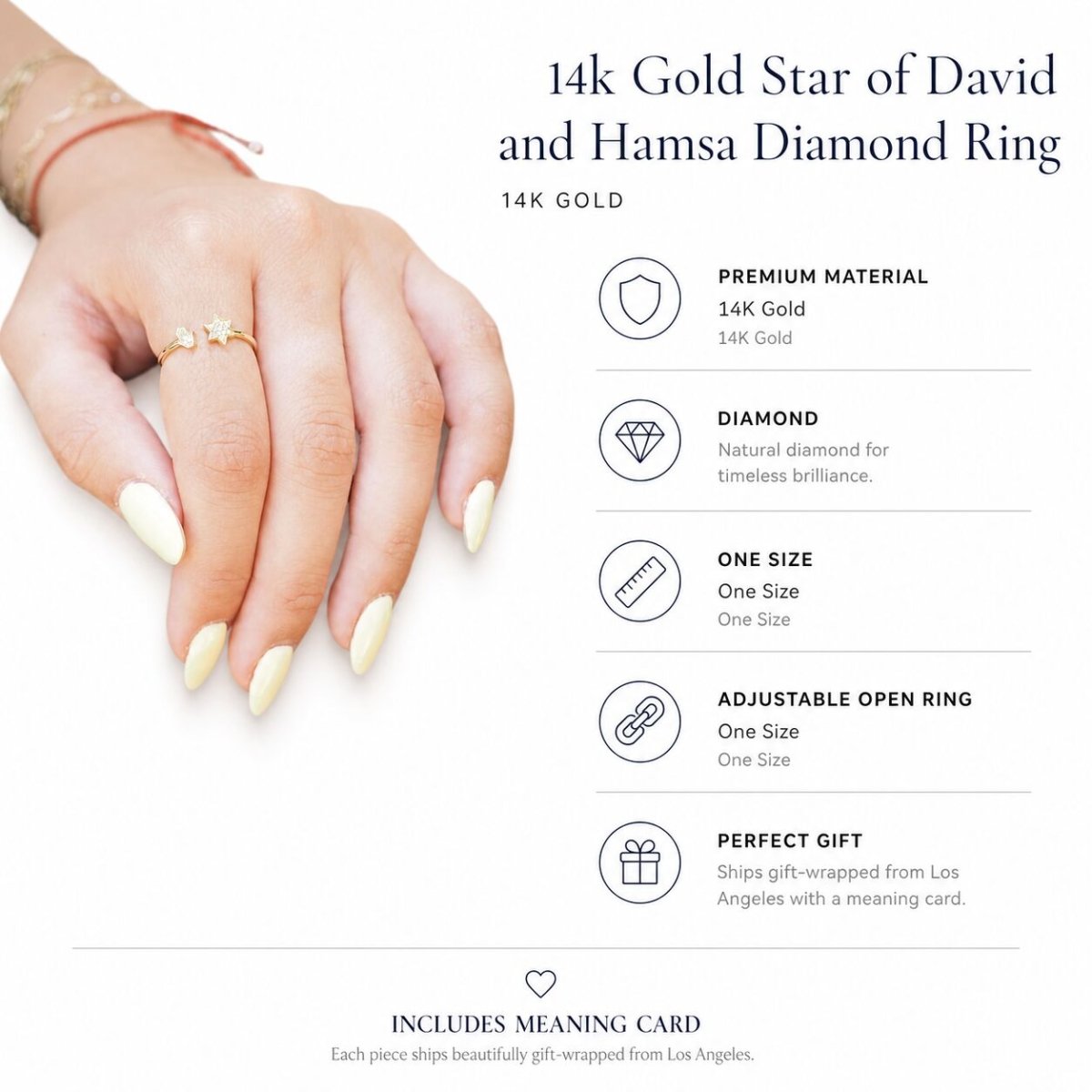 14k Gold Star of David and Hamsa Diamond Ring
