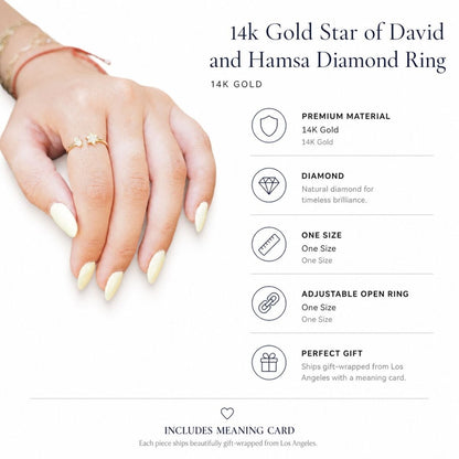 14k Gold Star of David and Hamsa Diamond Ring