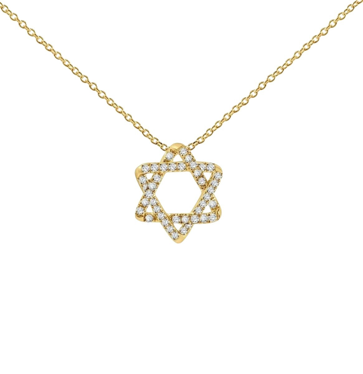 Pave diamond Star of David necklace in 14k yellow gold with satin finish by Alef Bet