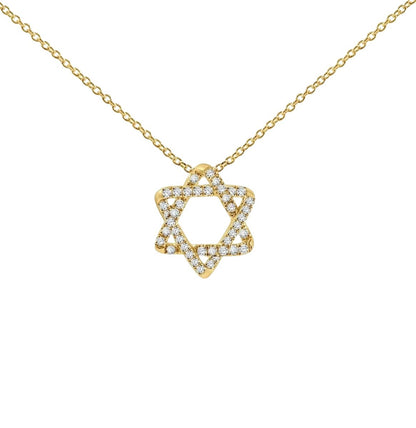 Pave diamond Star of David necklace in 14k yellow gold with satin finish by Alef Bet