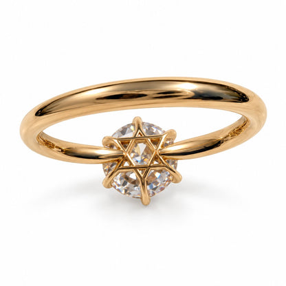 2 Carat Round Ring with Hidden Star of David, Handmade in Israel, 14k White Gold