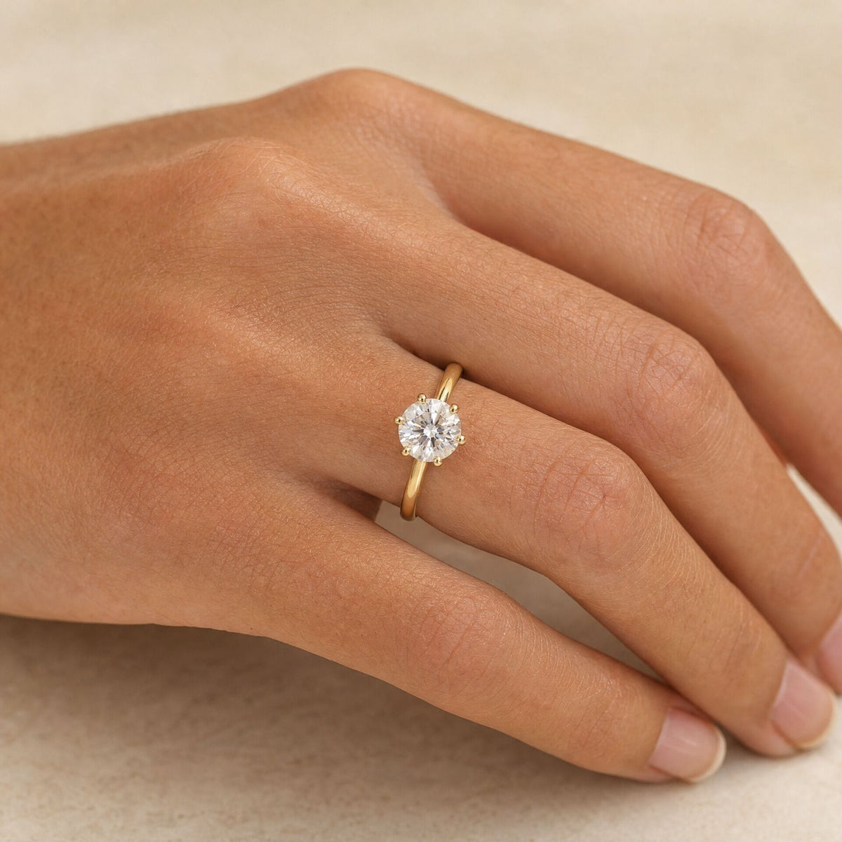 2 Carat Round Ring with Hidden Star of David, Handmade in Israel, 14k White Gold