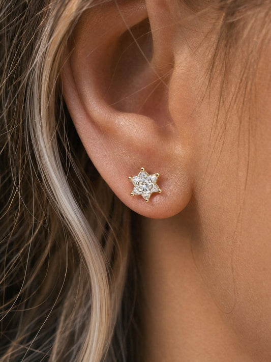 2 Carat Star-Cut Lab-Grown Diamond Star of David Studs, 14k White Gold