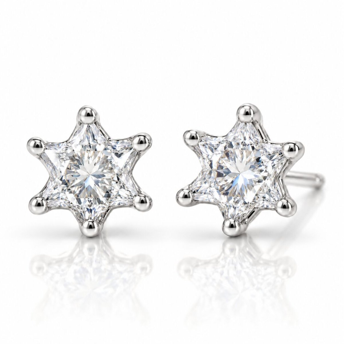 2 Carat Star-Cut Lab-Grown Diamond Star of David Studs, 14k White Gold