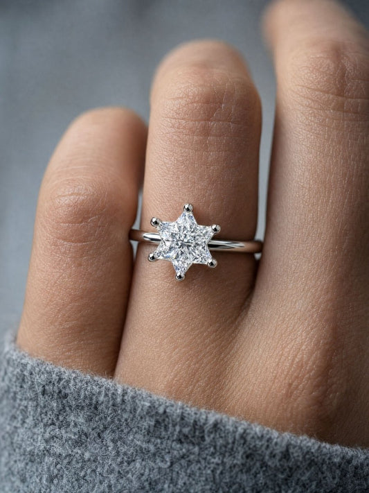 2 Carat Star of David Ring, Handmade in Israel, 14k Gold