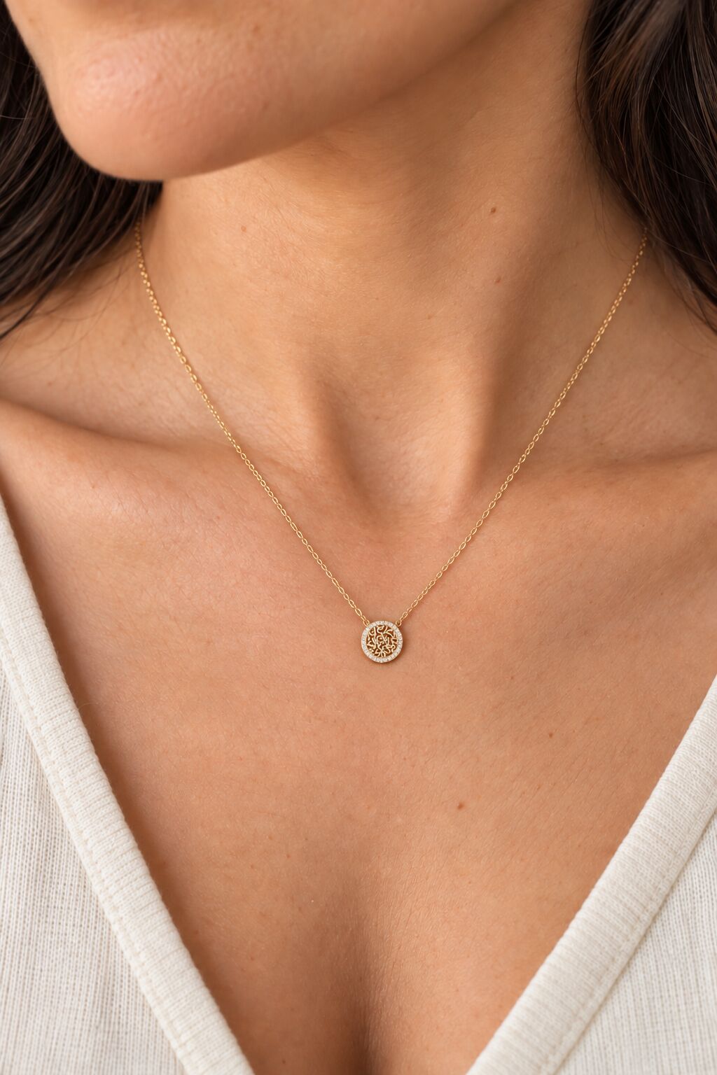 Hebrew Shema Israel necklace sterling silver with CZ-studded rolo chain by Alef Bet