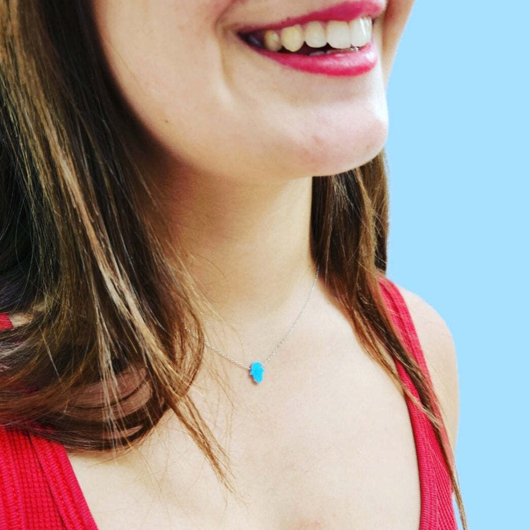 Blue Opal Hamsa Necklace | Protection Jewelry