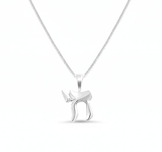 Sterling silver Chai necklace in Hebrew with polished finish by Alef Bet