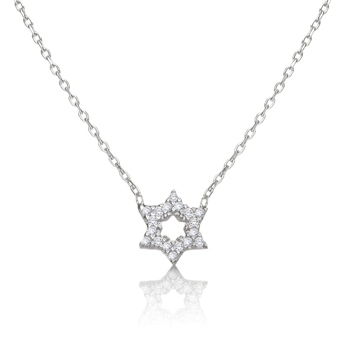 Sterling silver Jewish star pendant featuring pave-set CZ stones by Alef Bet