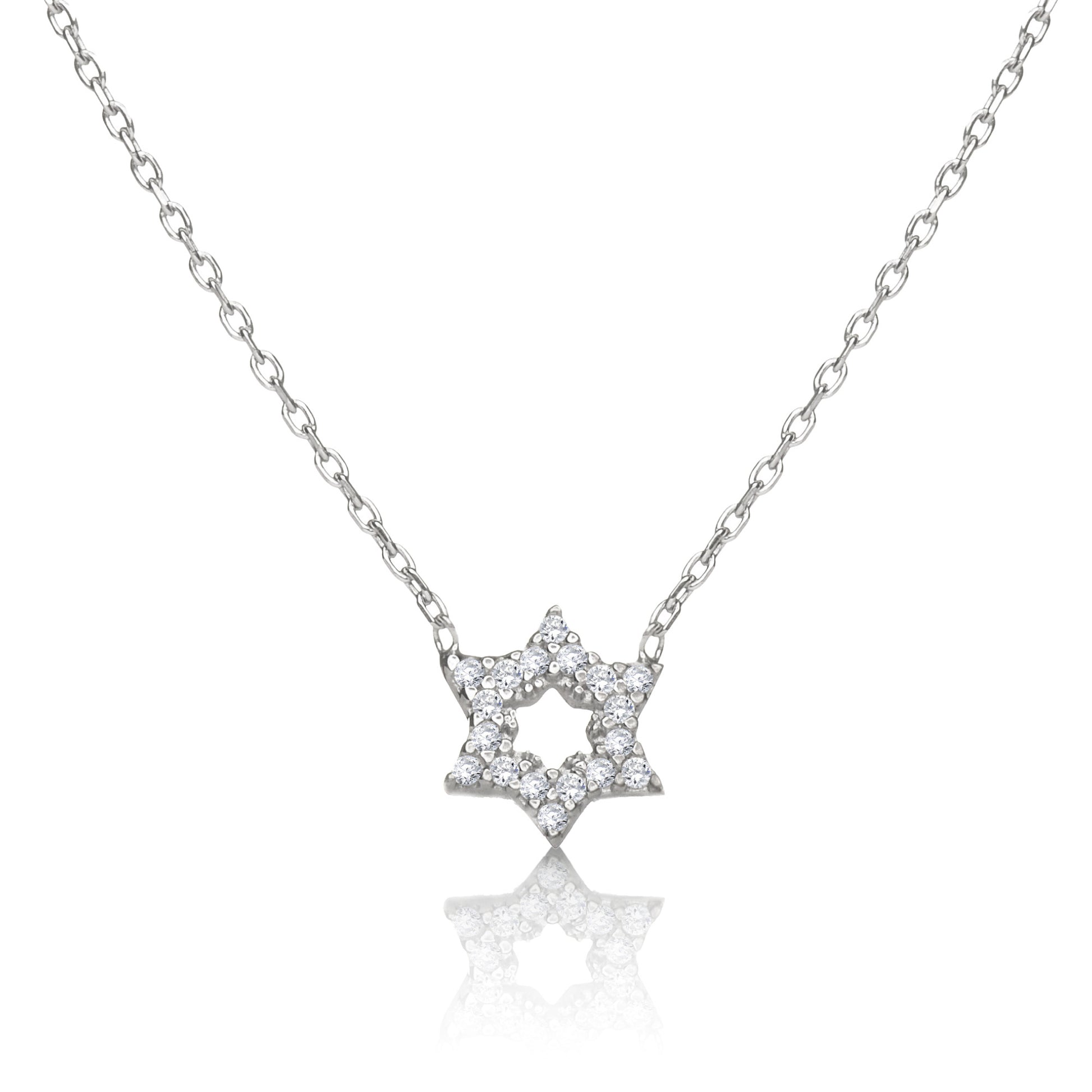 Sterling silver Jewish star pendant featuring pave-set CZ stones by Alef Bet