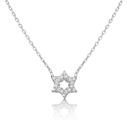 Sterling silver Jewish star pendant featuring pave-set CZ stones by Alef Bet