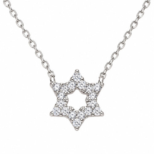 Star of David necklace in sterling silver with pave cubic zirconia by Alef Bet