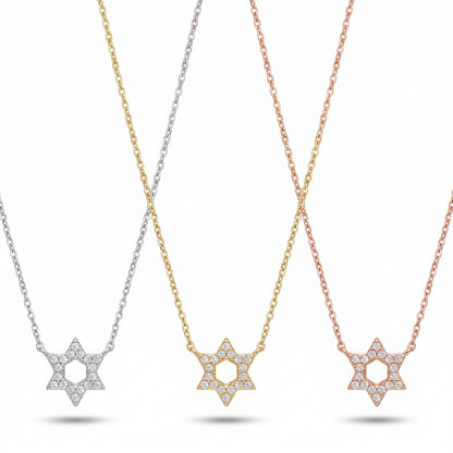Diamond star of David pendant in 14k white gold with pave-set stones by Alef Bet