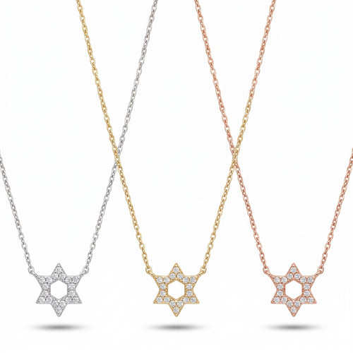 Diamond star of David pendant in 14k white gold with pave-set stones by Alef Bet