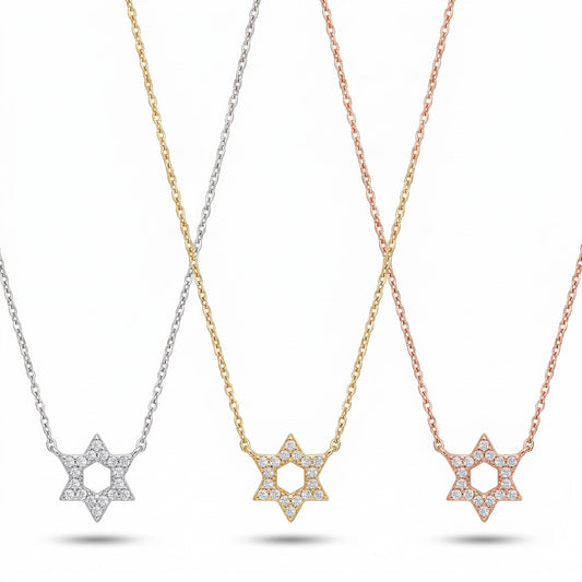 Diamond star of David pendant in 14k white gold with pave-set stones by Alef Bet