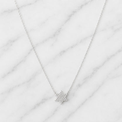 Sterling silver Jewish star pendant with pave-set cubic zirconia by Alef Bet