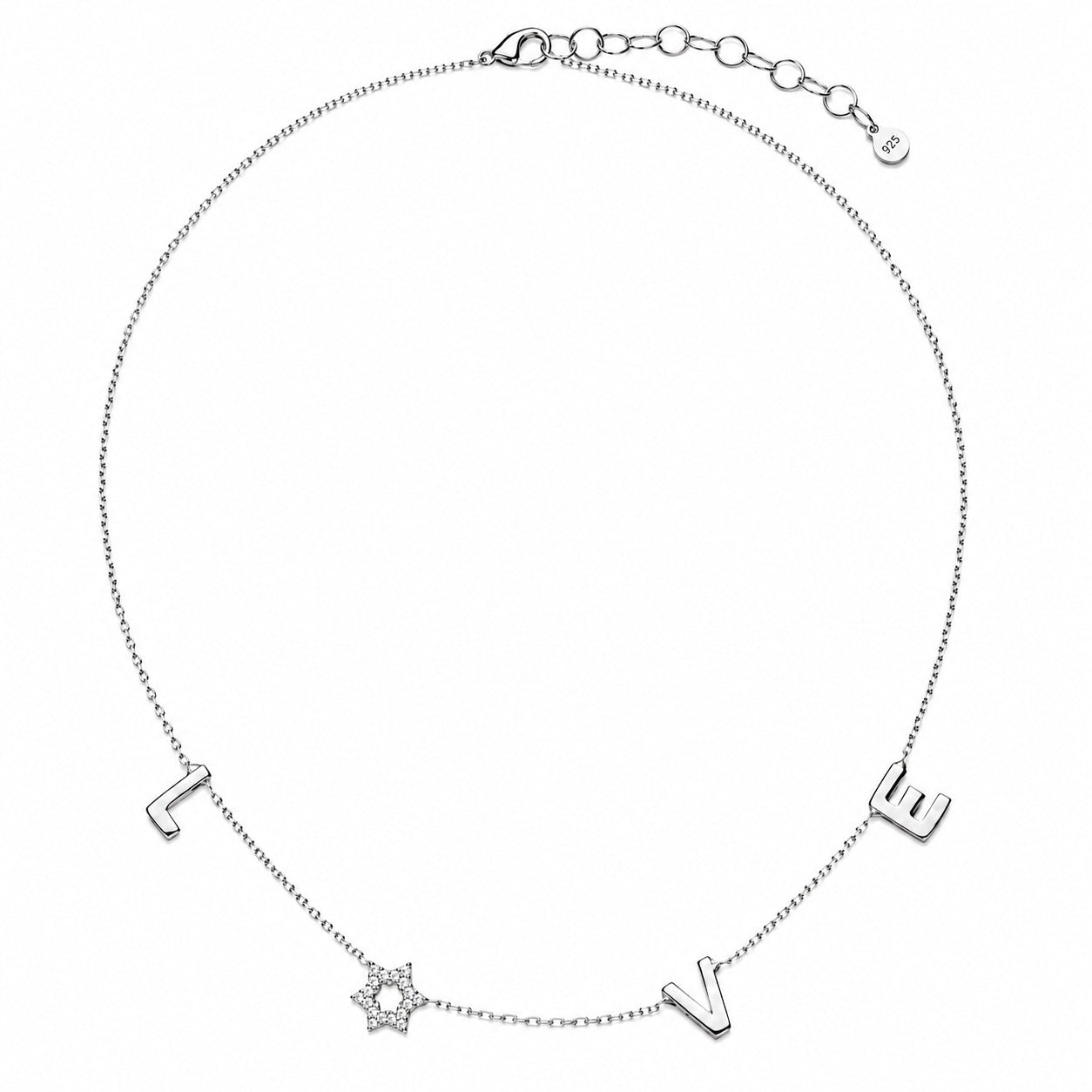 Star of David necklace in bright sterling silver with pave CZ accent by Alef Bet