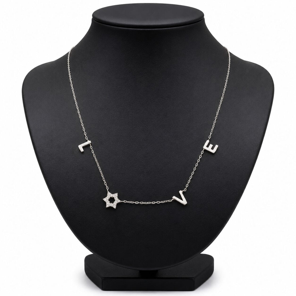 Dainty sterling silver Jewish star necklace with pave-set cubic zirconia by Alef Bet