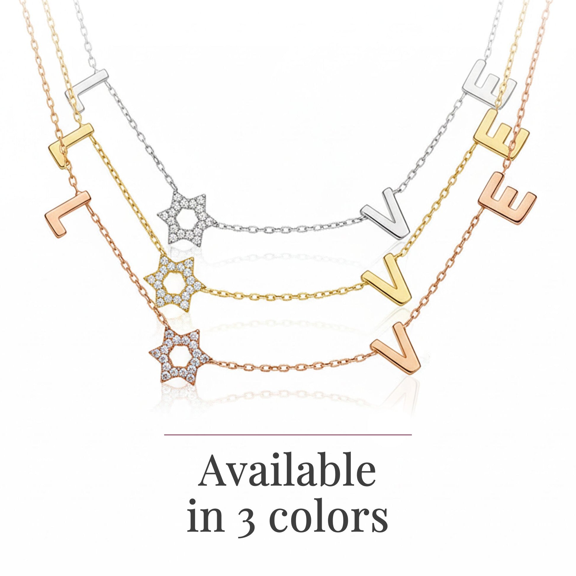 Jewish star necklace in high-polish sterling silver with pave-set crystals by Alef Bet